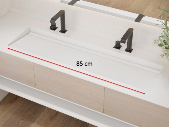 Plan vasque, bassin incliné grand taille 85 cm : L 100 à 201 x P 40 à 51 cm, finition lisse mate, 10 couleurs au choix, , résine Akrytan® teinté dans la masse, Livraison Offerte.